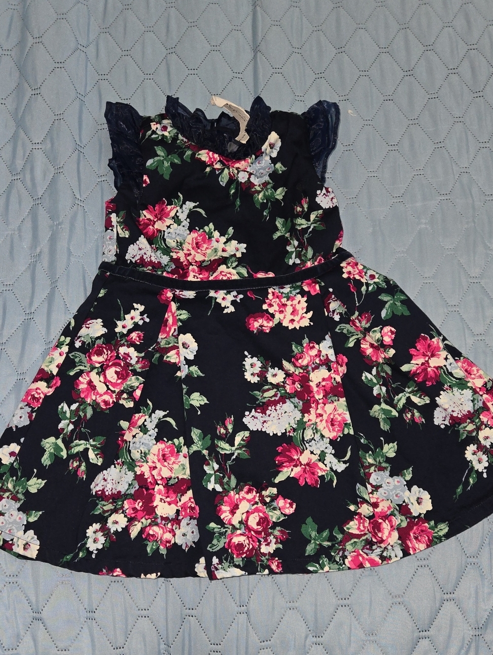 Janie and Jack Navy Floral Ruffle Dress - Pink & Green